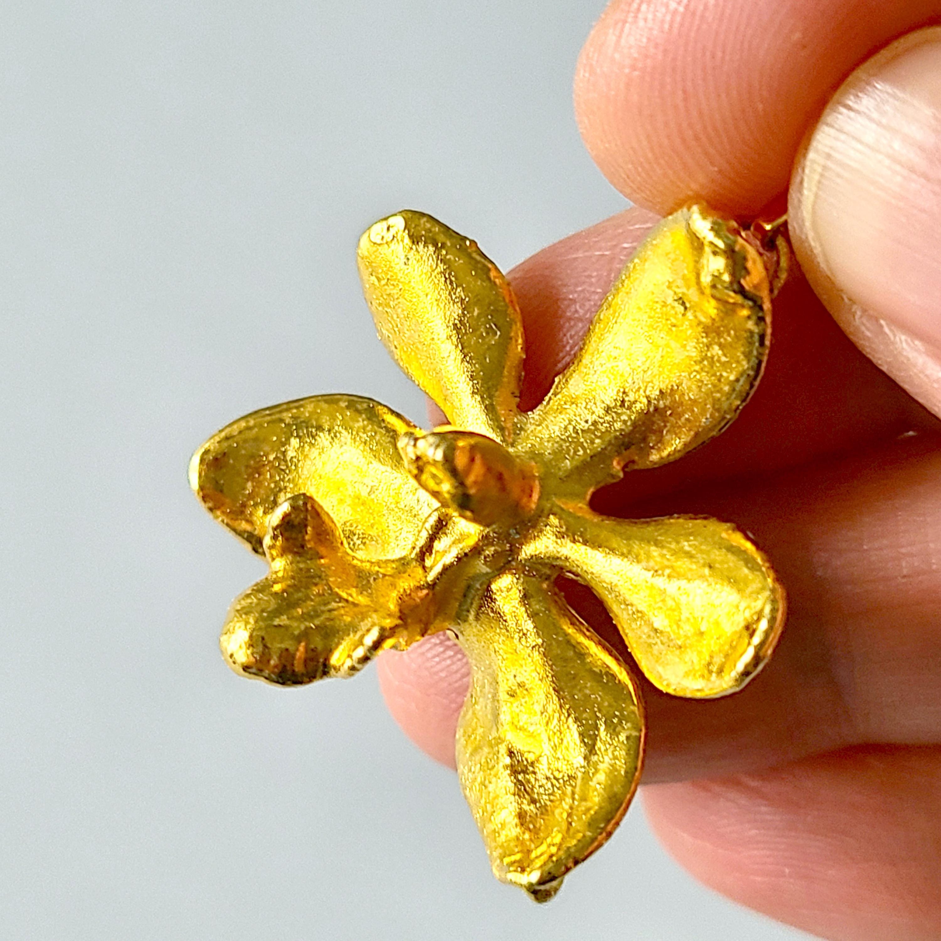 ORCHID PENDANT 22k Gold Plated Flower Brooch Necklace Delicate