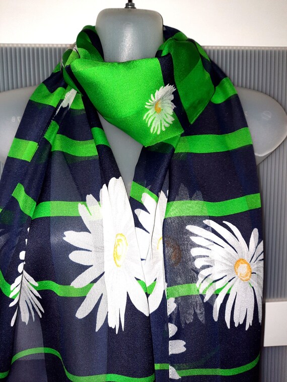 Gifts for Her DAISY SCARF Green Navy Blue White Y… - image 2