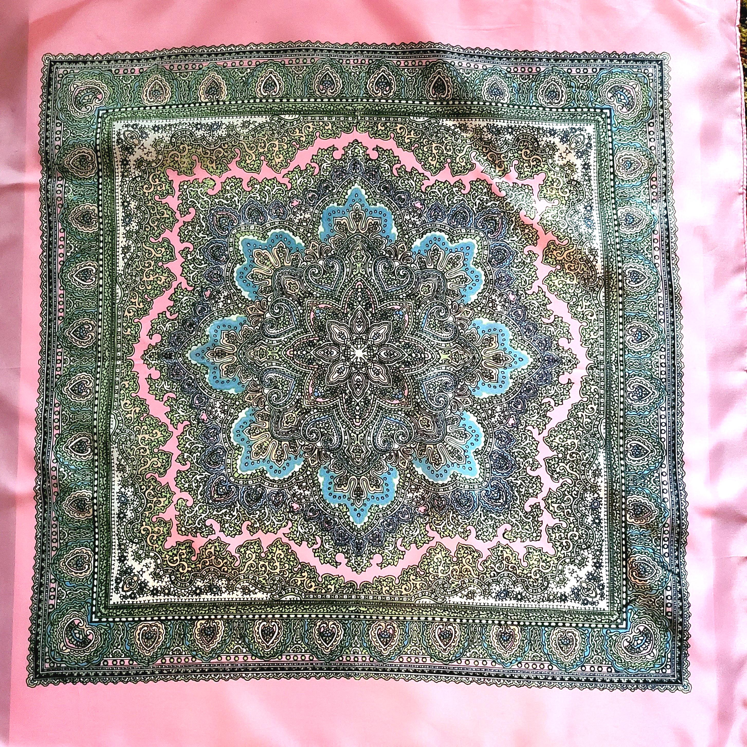 White Paisley Silk Scarf with Pink and Teal Details