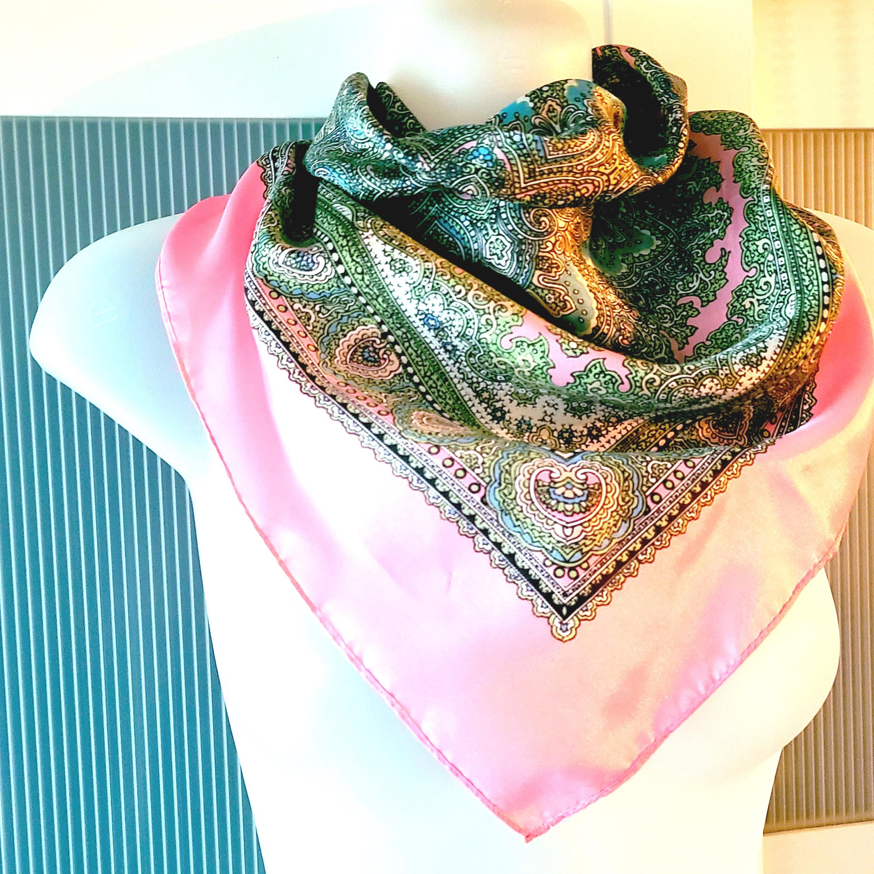 White Paisley Silk Scarf with Pink and Teal Details White Paisley Silk Scarf with Pink and Teal Details main image 3
