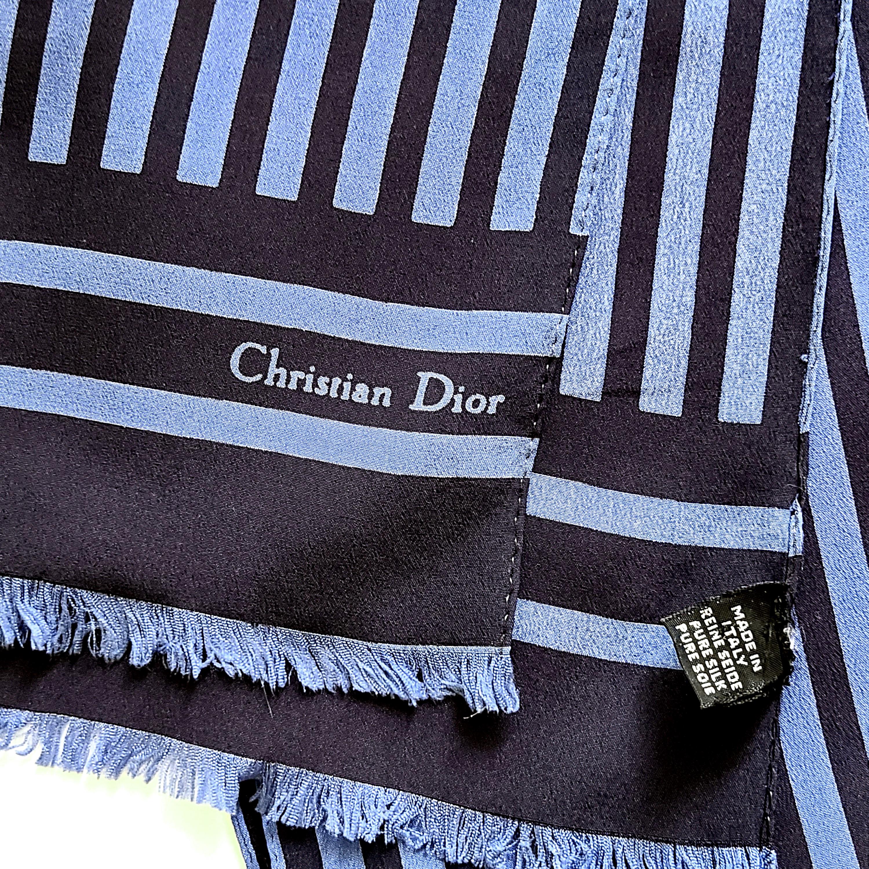 Christian Dior Silk Scarf: Blue Striped Skinny Scarf, Made