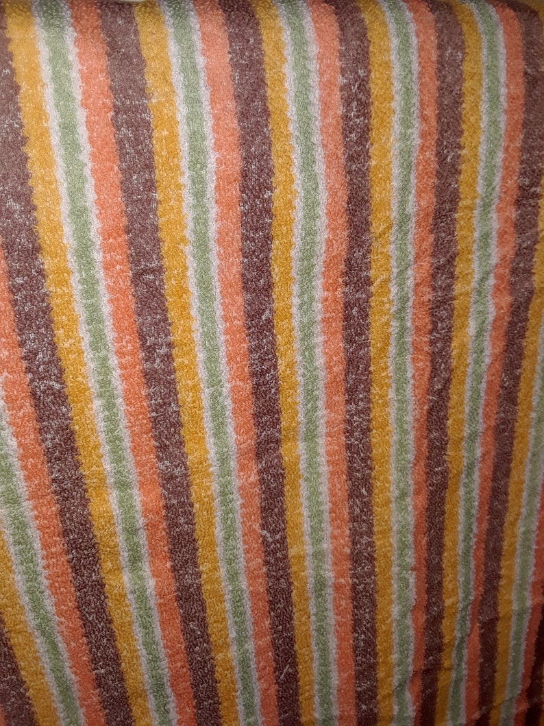 3.27 yards Vintage 90s Terry Cloth Fabric Striped Orange Green Brown Bath Towel Hand towel Beach Wide Long Striped Cotton Fabric Boho Style