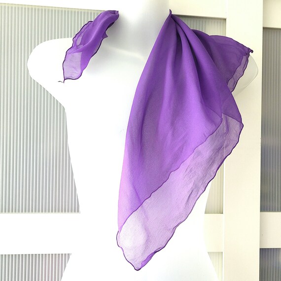 70s SILK CHIFFON SCARF Purple Crepe Georgette Sca… - image 7