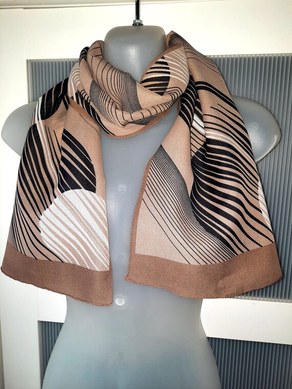 Beige Scarf Brown Abstract Design Striped Geometr… - image 8