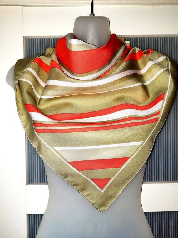 Orange Beige White Scarf Square Scarf Striped Sca… - image 4