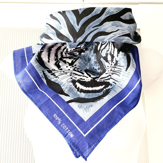 TIGER Animal Print Scarf Bandana Small Square Cot… - image 9