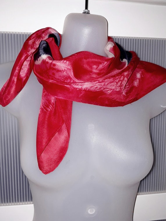 Red Silk Scarf Tie Dye Red Black White Abstract S… - image 5