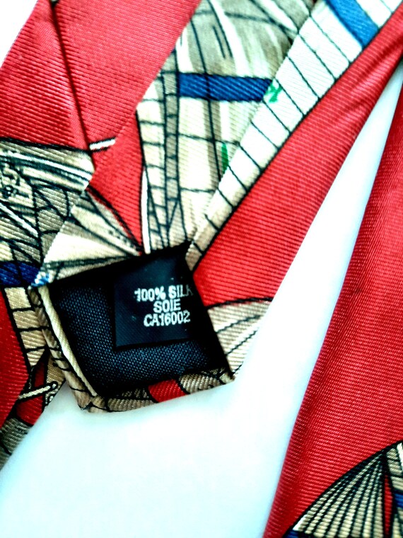 Red Tie Boats Print MONZINI COLLECTION Necktie De… - image 5