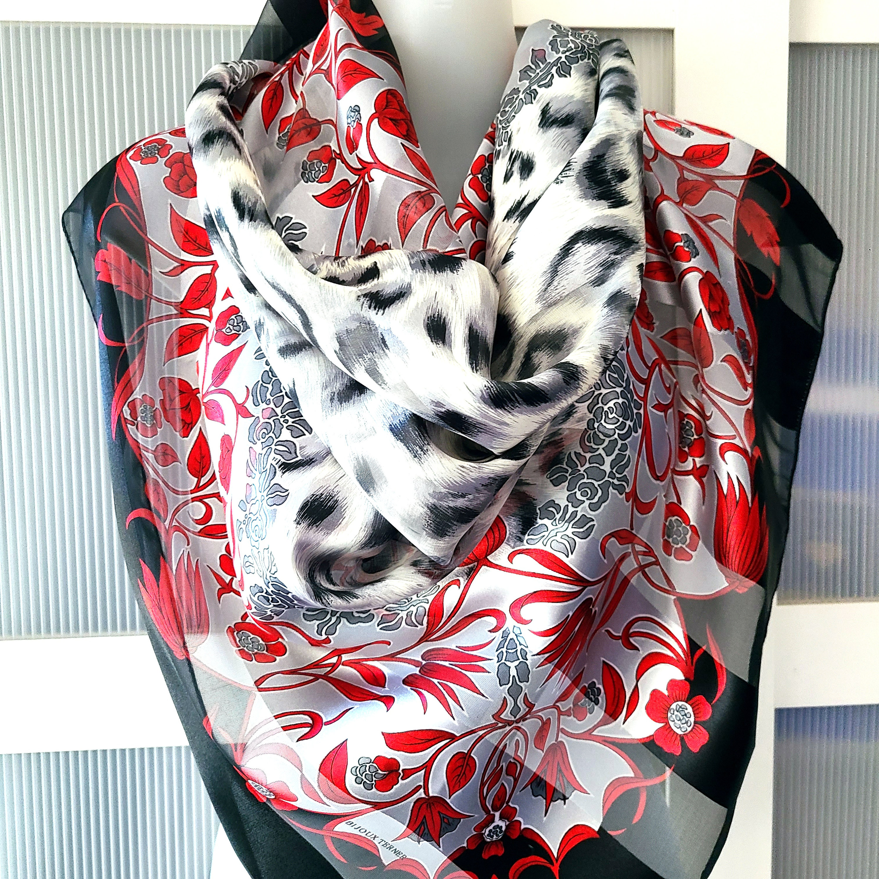 Floral Red Silky Scarf Ferragamo Scarf Red Hibiscus Floral Print - Twill Silk  main image 3