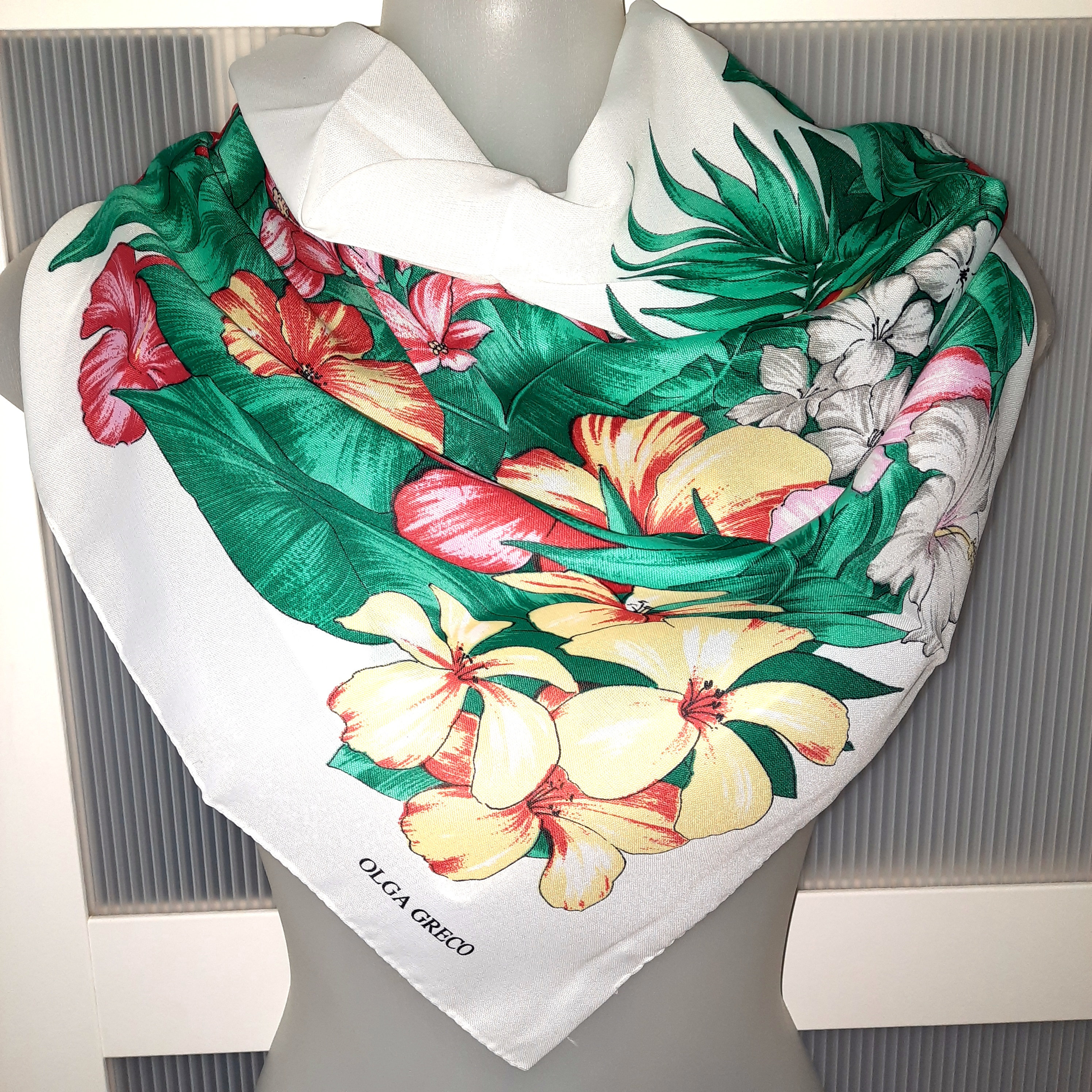 Red Green Scarf: Olga Greco Italian Designer, Red Pink Yellow