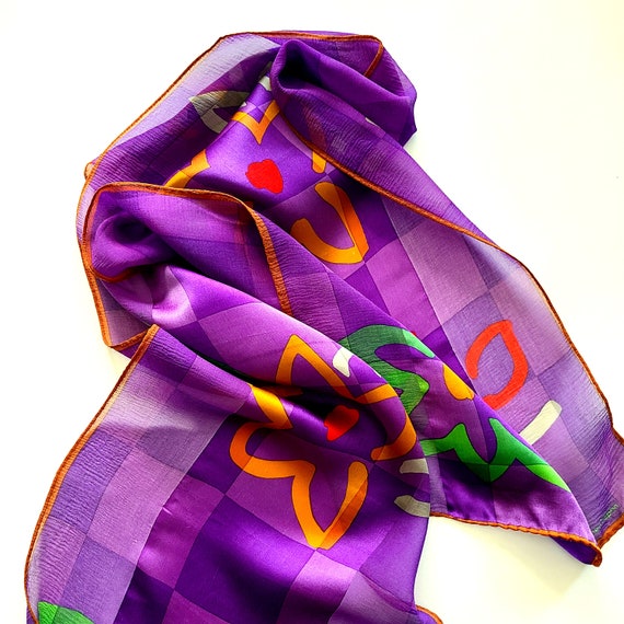 ALBERT NIPON Designer Scarf Silk Chiffon Purple O… - image 3