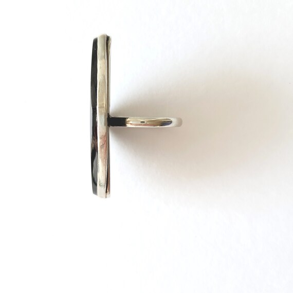 Black Agate Diamond-Shaped Ring, Size 7, Silver T… - image 6