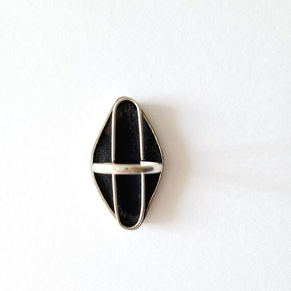 Black Agate Diamond-Shaped Ring, Size 7, Silver T… - image 7