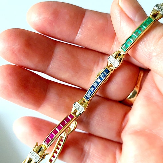 Diamond Bracelet Rubies Ruby Sapphires Emeralds T… - image 4