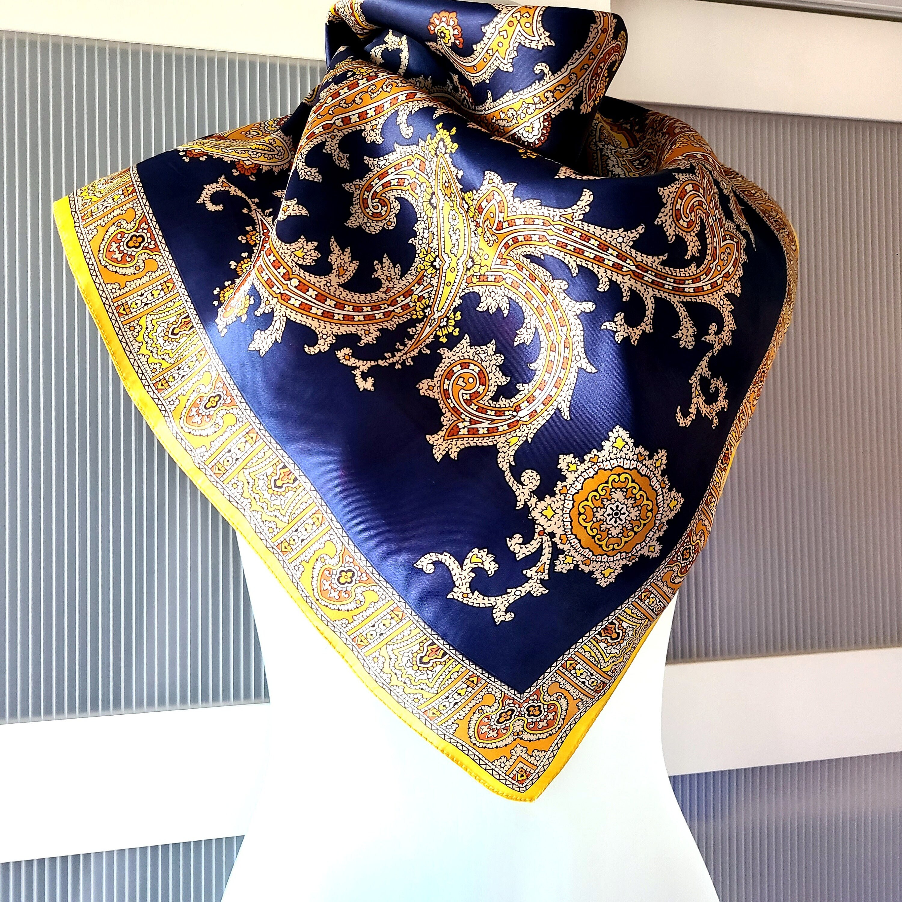 St. Michael Paisley Scarf: Italian Satin Blue Yellow Orange - Etsy
