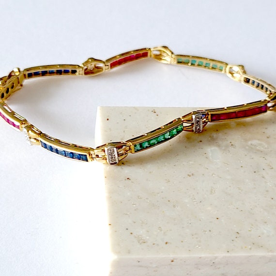 Diamond Bracelet Rubies Ruby Sapphires Emeralds T… - image 1