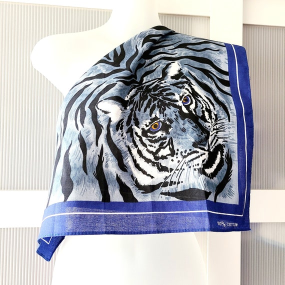 TIGER Animal Print Scarf Bandana Small Square Cot… - image 1