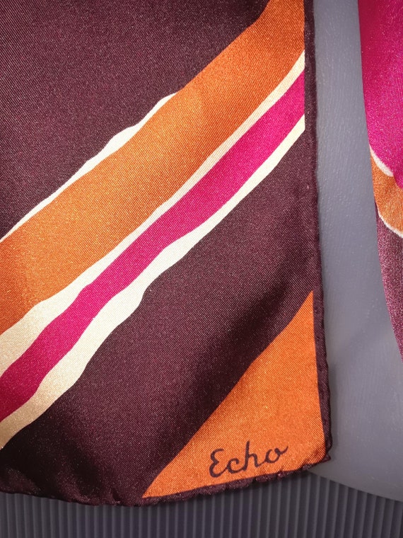 ECHO Silk Scarf Designer Silk Scarf Striped Pink … - image 3