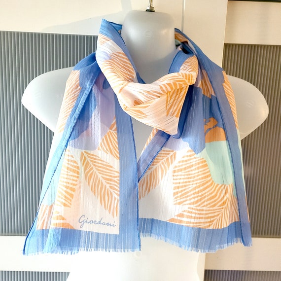 GIORDANI SCARF Blue Peach Pink Orange Floral Desi… - image 8