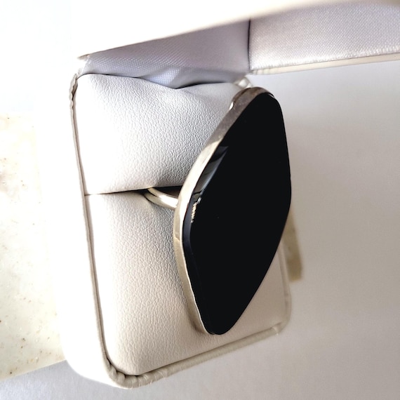 Black Agate Diamond-Shaped Ring, Size 7, Silver T… - image 1