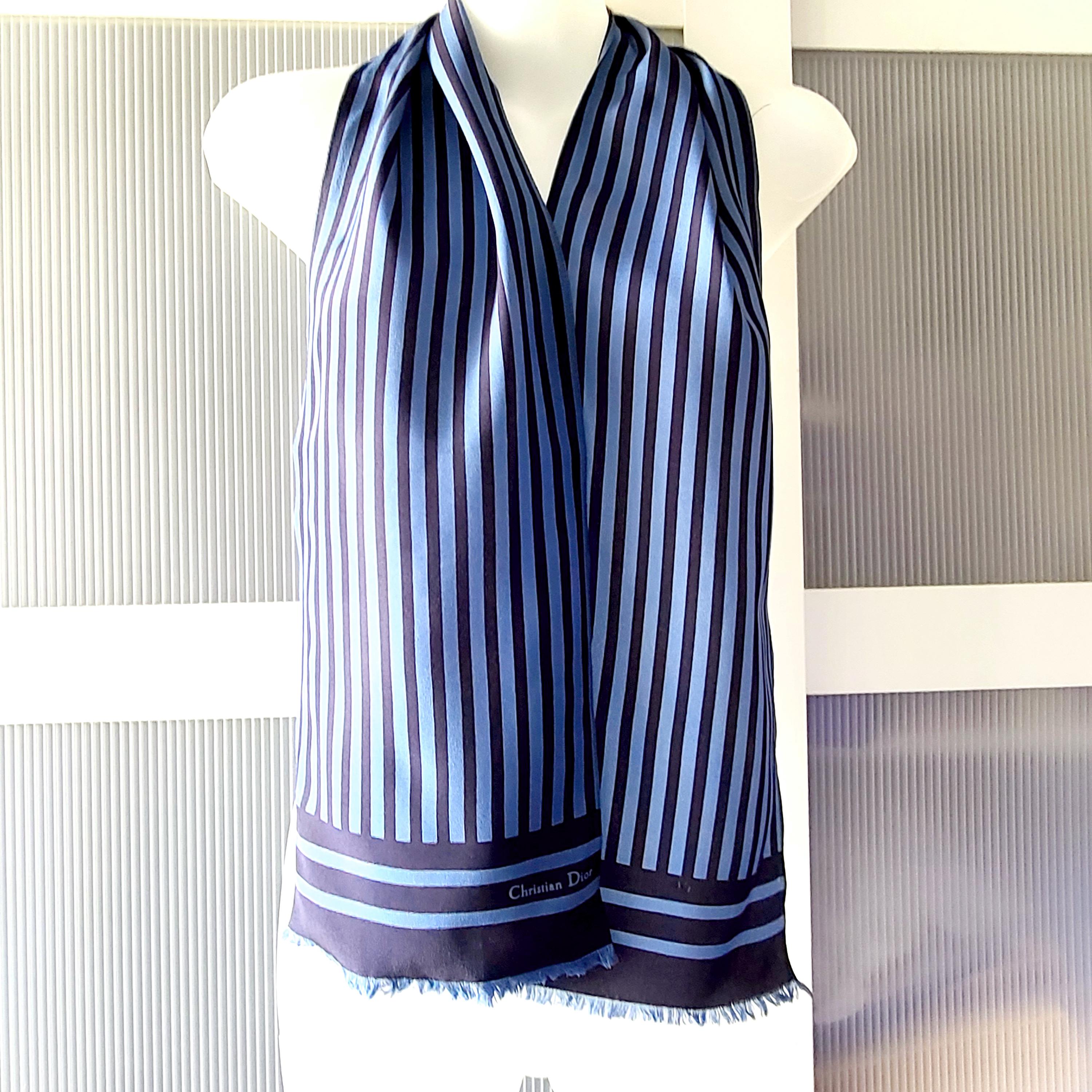 Christian Dior Silk Scarf: Blue Striped Skinny Scarf, Made