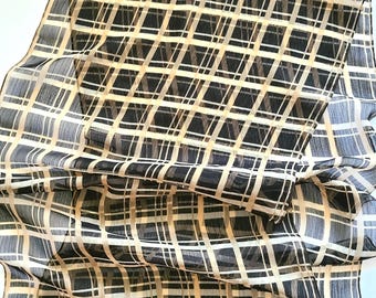Brown Chiffon Scarf: Geometric Checkered Neck Wrap (14.5x60 inches)