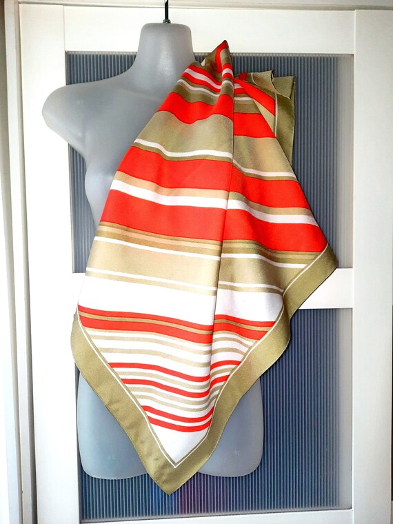 Orange Beige White Scarf Square Scarf Striped Sca… - image 6