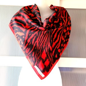 Red Scarf Abstract Designer LAURA BORGHESE Italy Headband Neck Wrap Hair Tie Bag Decor Animal Print Tiger Leopard Zebra Lines Gift Her