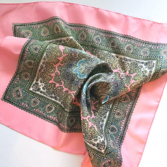 White Paisley Silk Scarf with Pink and Teal Details display picture 1