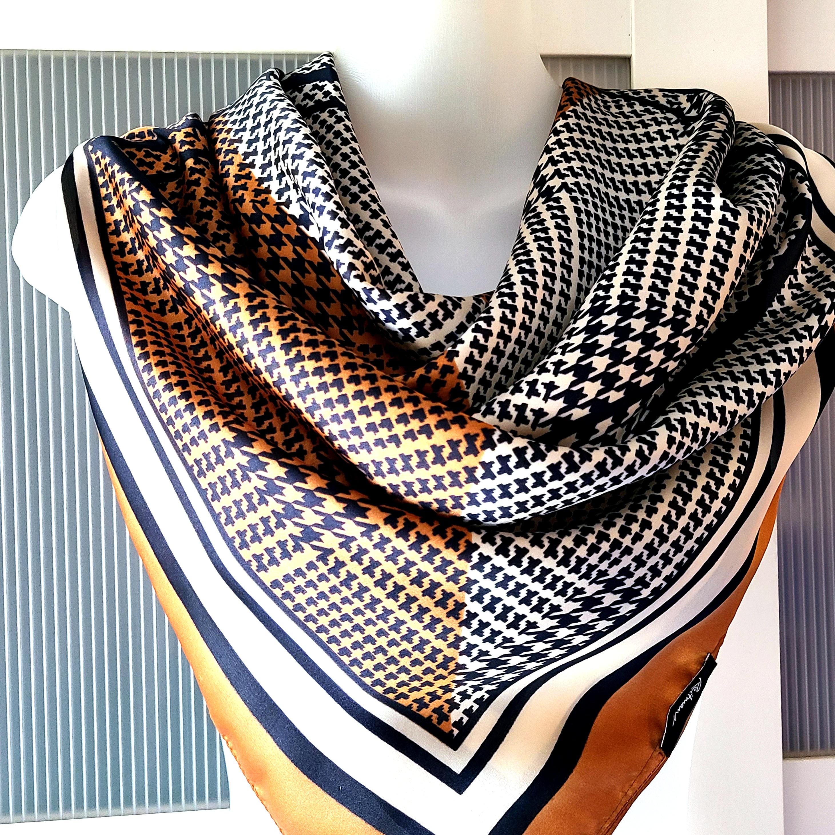 Brown Geometric Silk Satin Scarf Black Houndstooth Neck Wrap - Etsy