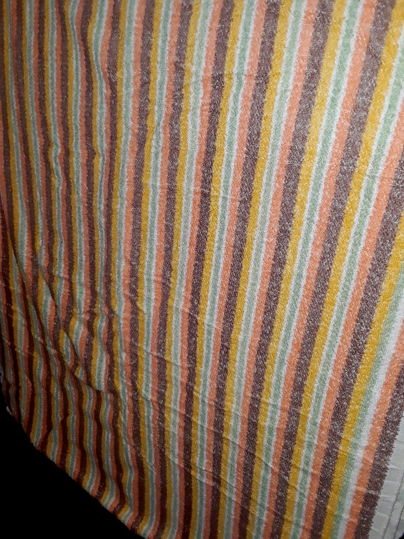 3.27 yards Vintage 90s Terry Cloth Fabric Striped Orange Green Brown Bath Towel Hand towel Beach Wide Long Striped Cotton Fabric Boho Style