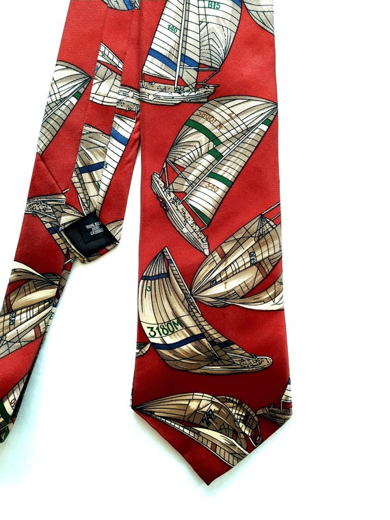 Red Tie Boats Print MONZINI COLLECTION Necktie De… - image 2