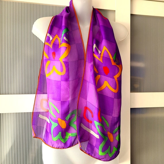 ALBERT NIPON Designer Scarf Silk Chiffon Purple O… - image 7