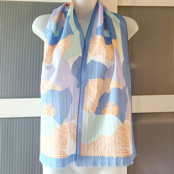 GIORDANI SCARF Blue Peach Pink Orange Floral Desi… - image 4