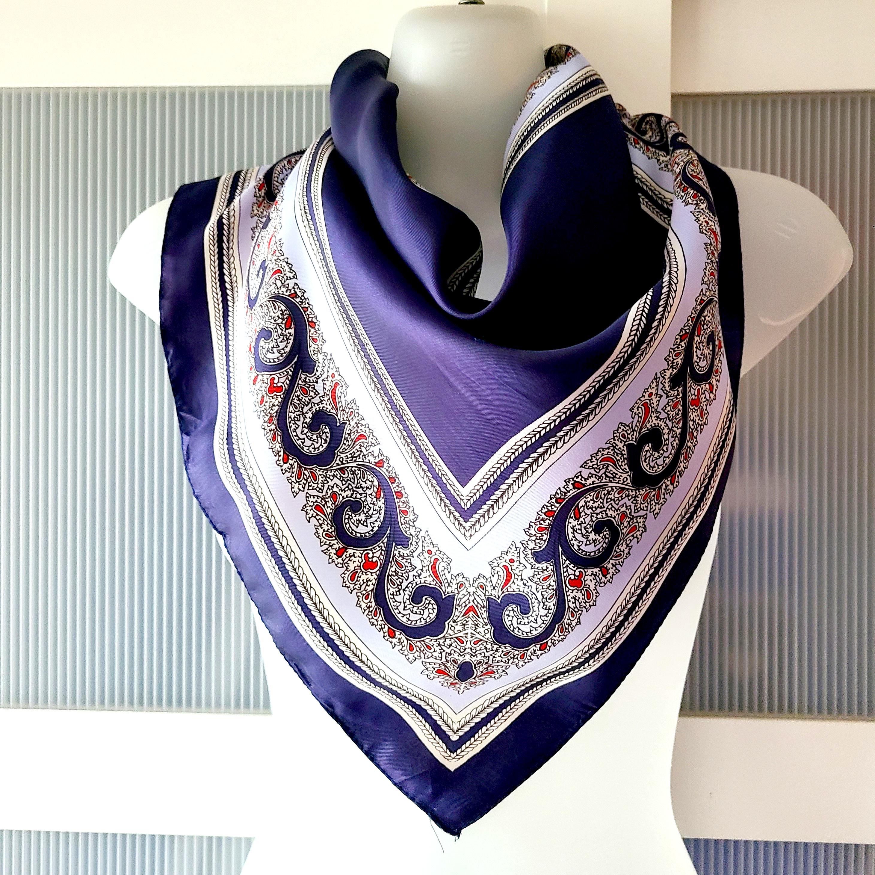 Paisley Silk Scarf: Art Deco Style - Blue Red White - Etsy