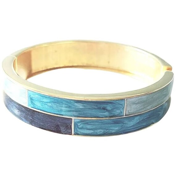 BLUE ENAMELED Bracelet Gold Tone Cuff Bracelet 60… - image 1