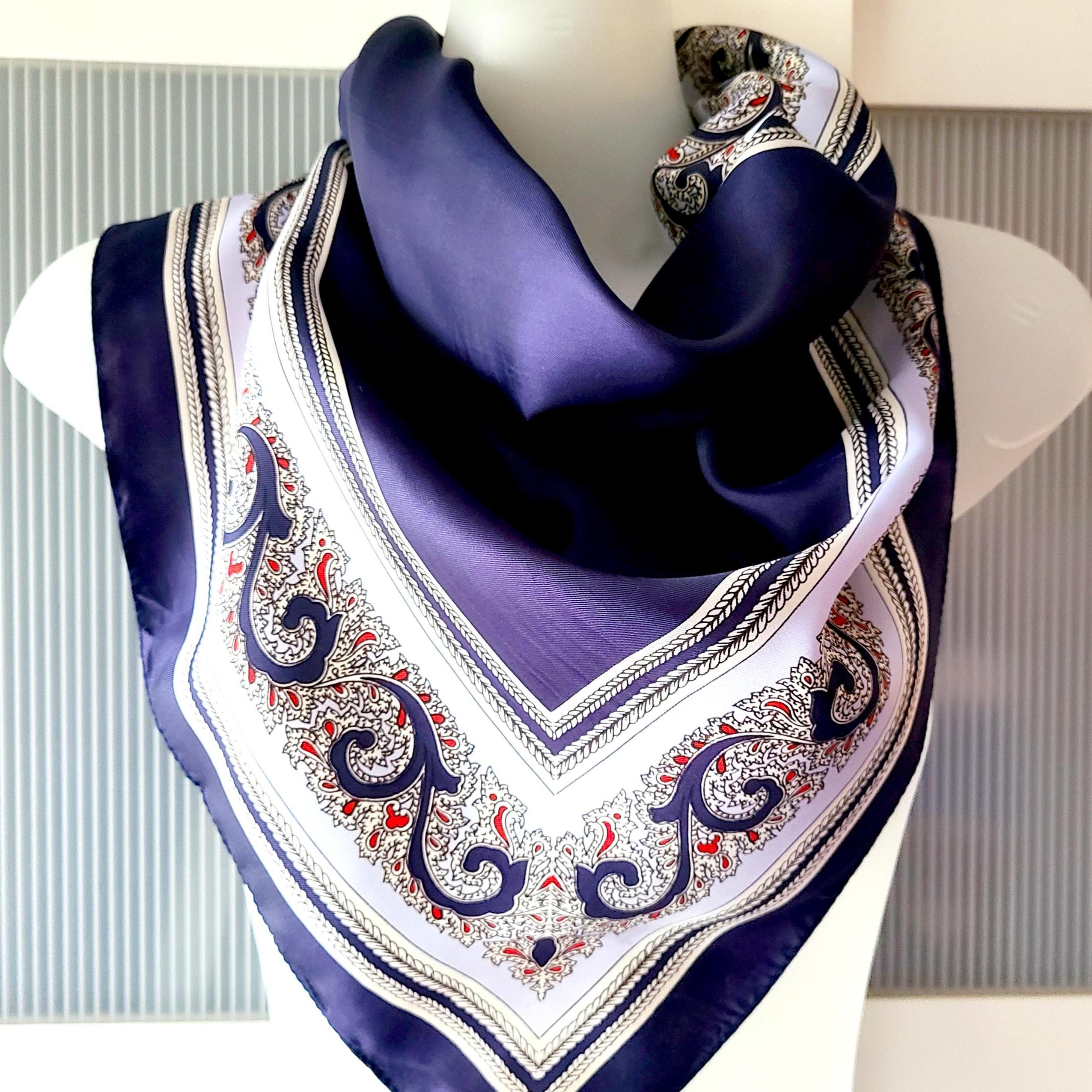 Paisley Silk Scarf: Art Deco Style - Blue Red White - Etsy
