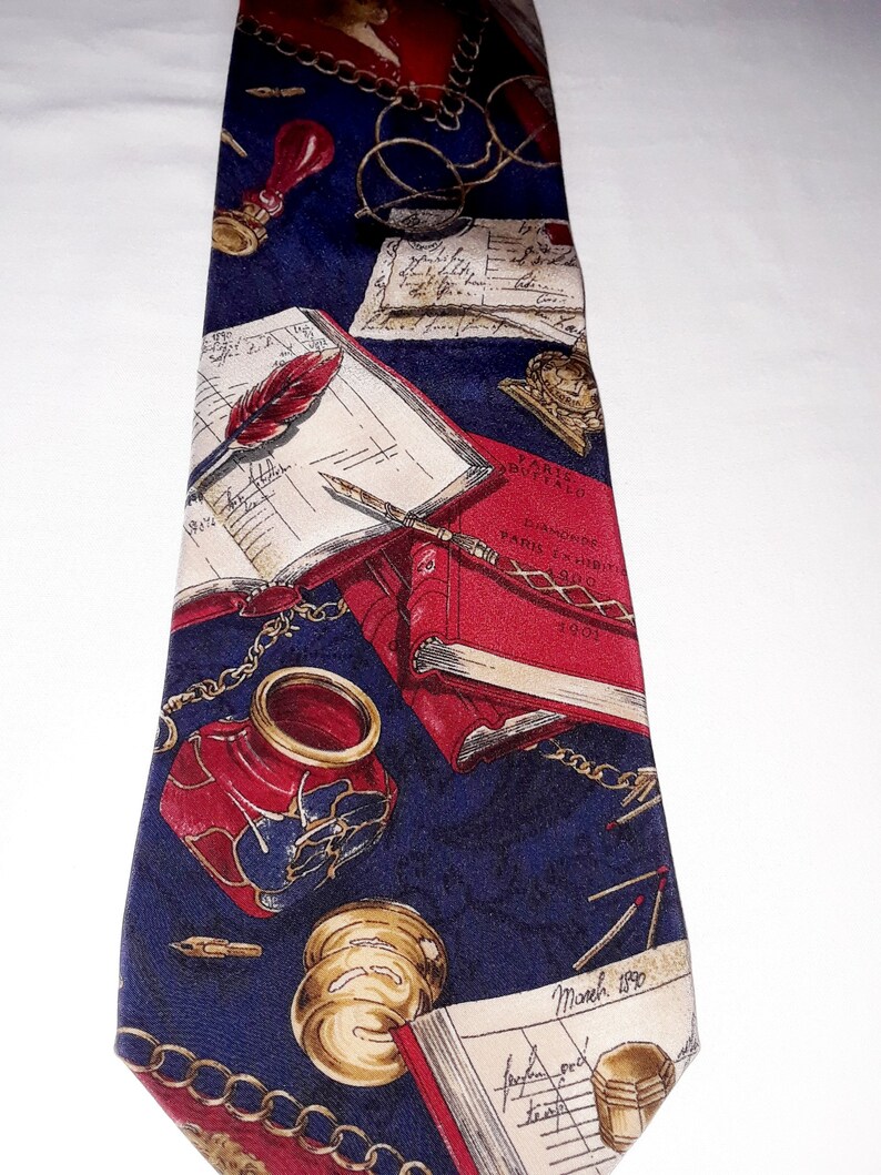 Rare Necktie TIME OUT Tie ITALY Navy Blue Red Gold Tie with | Etsy