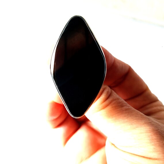 Black Agate Diamond-Shaped Ring, Size 7, Silver T… - image 9