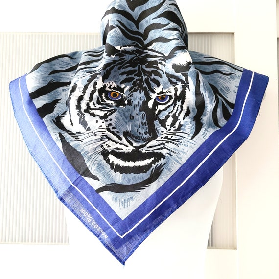 TIGER Animal Print Scarf Bandana Small Square Cot… - image 8