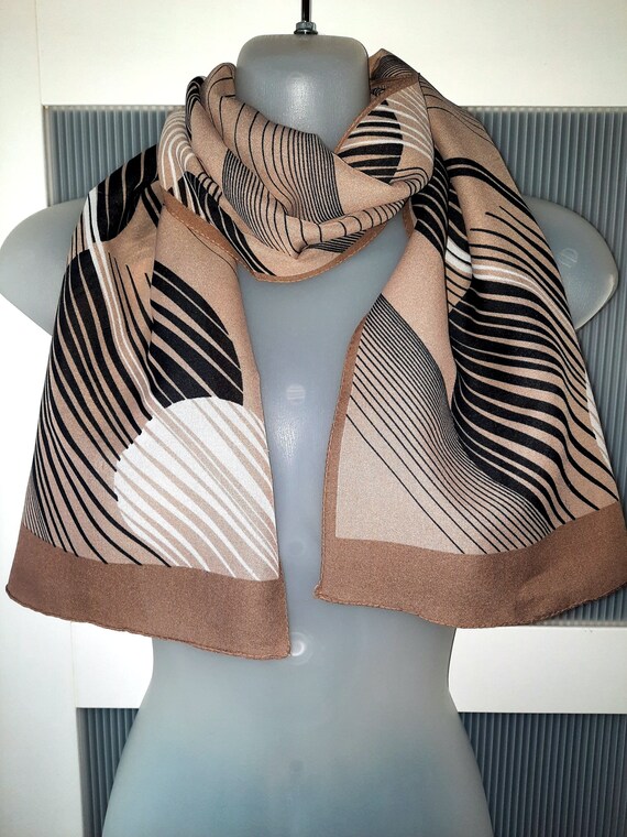 Beige Scarf Brown Abstract Design Striped Geometr… - image 2