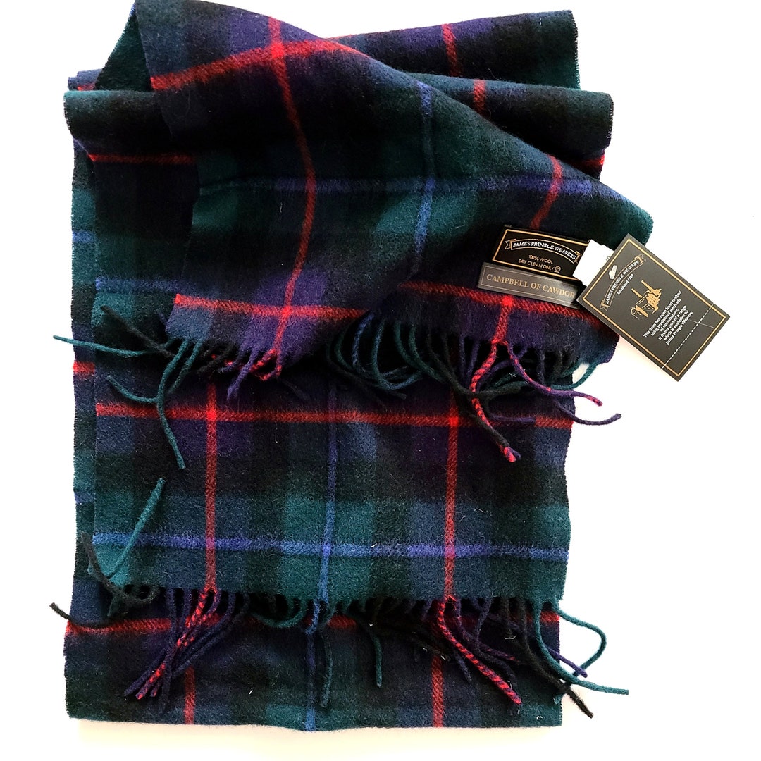 DARK GREEN Wool Tartan Scarf: James Pringle Weavers Campbell of
