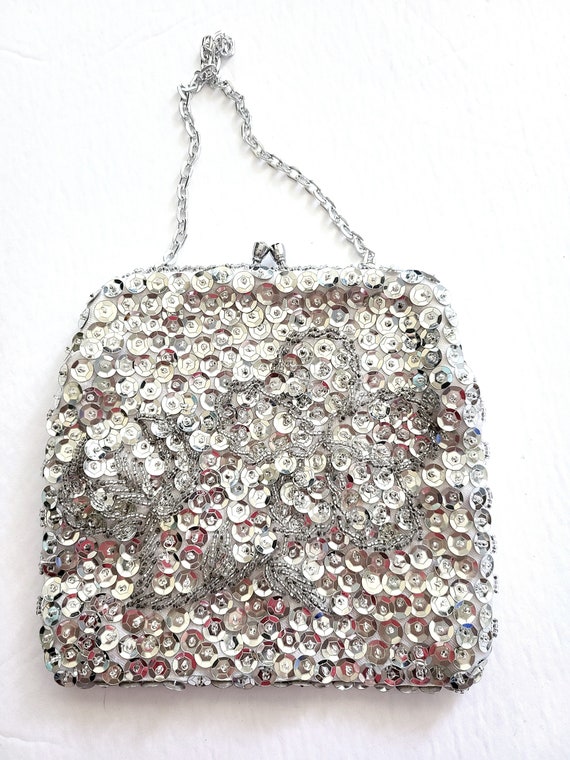 Silver Bag 60s DU-VAL Evening Bag Designer Beaded… - image 3