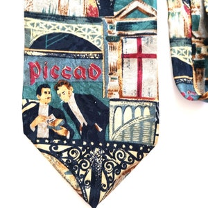 Vintage Print EATON Tie Men Fashion Accessories Necktie Restaurant Bistro Waiters Design Teal Blue Brown Red Nostalgic Unique Gifts for Him