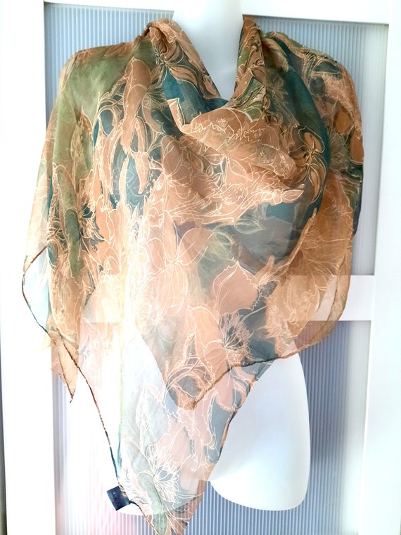 Chiffon Floral Brown Scarf Chiffon Shawls Wrap Neck Accessories Gift for Her Flower Scarf Brown Lace Shawl Lovely Gift Hair Headbands