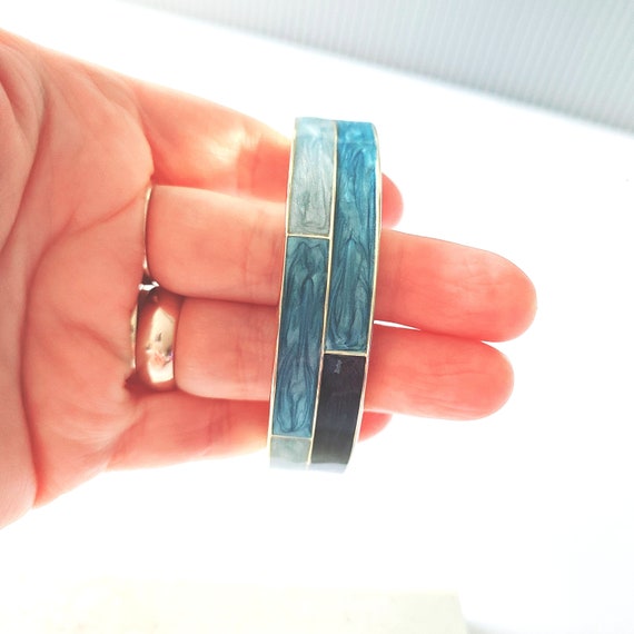 BLUE ENAMELED Bracelet Gold Tone Cuff Bracelet 60… - image 5