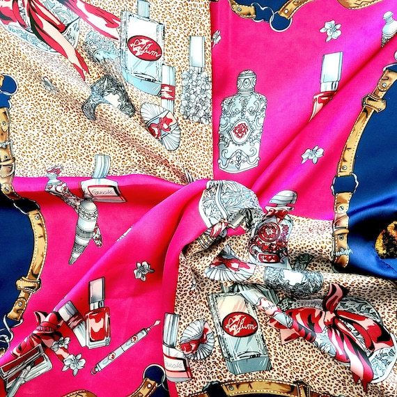 Pink Blue Scarf: Fashion Vanity Print Silk Satin, Neck Wrap Bag Decor, Ladies Accessories