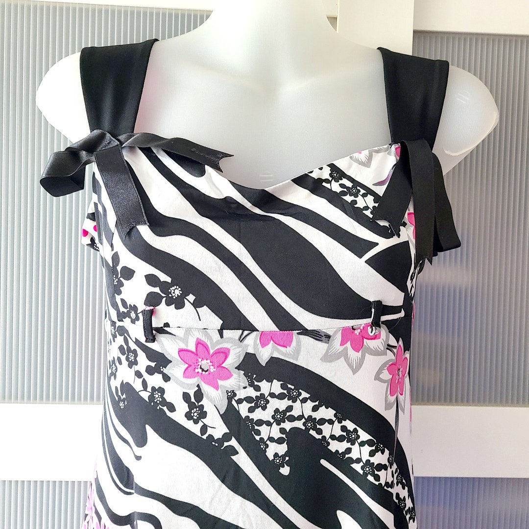 pink black white dress Black & Hot Pink Color Block Dress with White Flutter Cuff