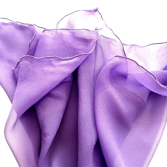 70s SILK CHIFFON SCARF Purple Crepe Georgette Sca… - image 3