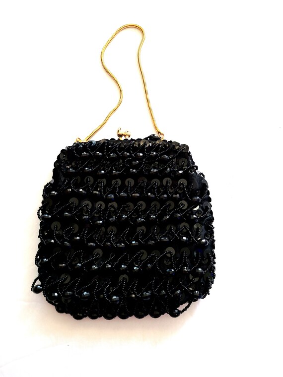 60s Evening Bag Purse Hong Kong Black Beaded Smal… - image 9